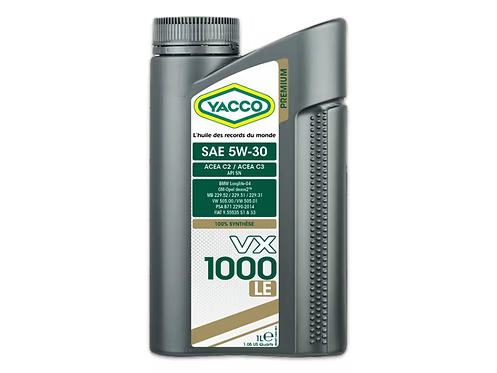YACCO VX 1000 LE 5W30 1L/2L/5L/60L/208L - 100%SINTETIC